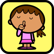 Cartoon of a child with a finger on her lips. Little Darlings Nursery, Harrow