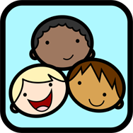 Cartoon of a different race children. Little Darlings Nursery, Harrow