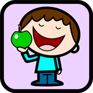 Cartoon of a child eating a green apple