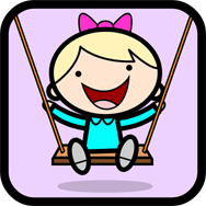 Cartoon of a child on a swing. Little Darlings Nursery, Harrow, west London