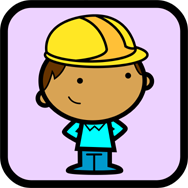 Cartoon of a child in a hard hat. Little Darlings Nursery, Harrow