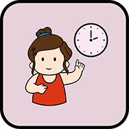 Girl pointing to a clock