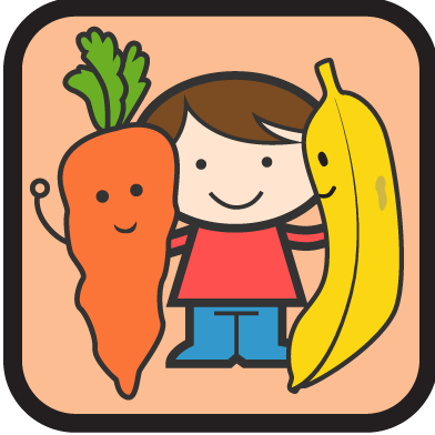 Boy with carrot and banana